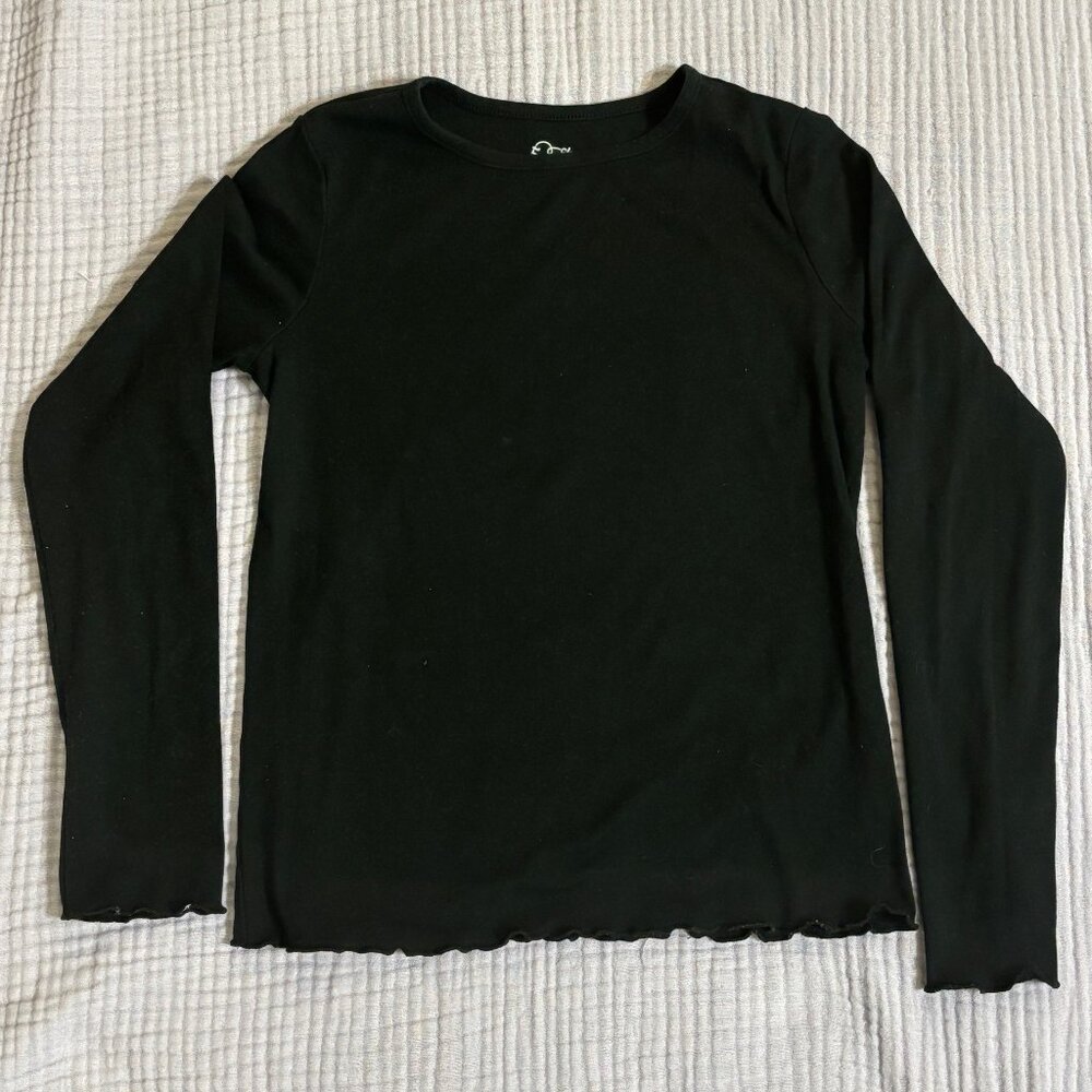 Girl's Art Class Black Long Sleeve Ruffle Hem Shirt Size 14